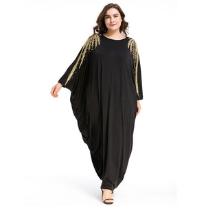 Plus Women Beading Long Sleeve Muslim Arabic Dress Turkish Gown Dubai Moroccan Kaftan Islamic Abaya Ramadan clothing Jalabiya