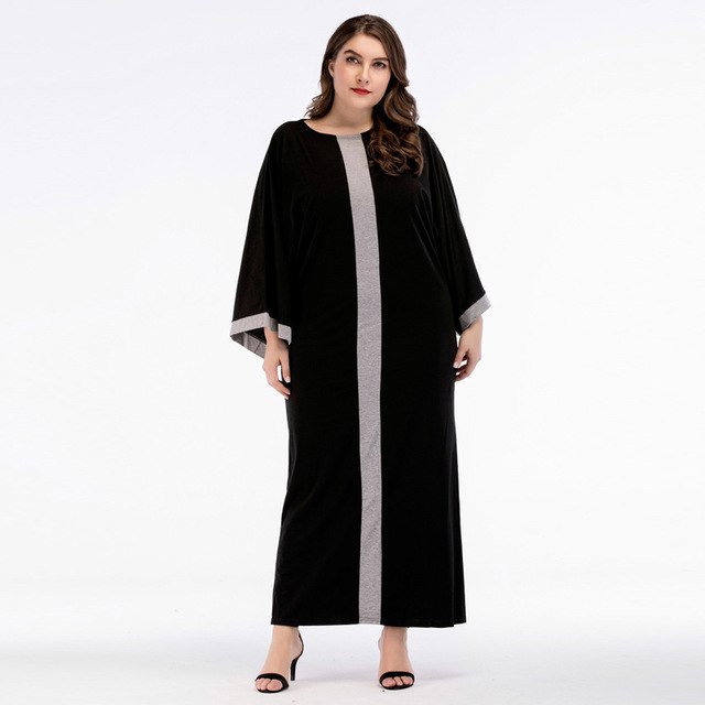 Women Muslim Long Dress Black Abaya Gray Striped Vintage Islamic Clothing Dubai Abayas Moroccan Kaftan Loose Maxi Dresses