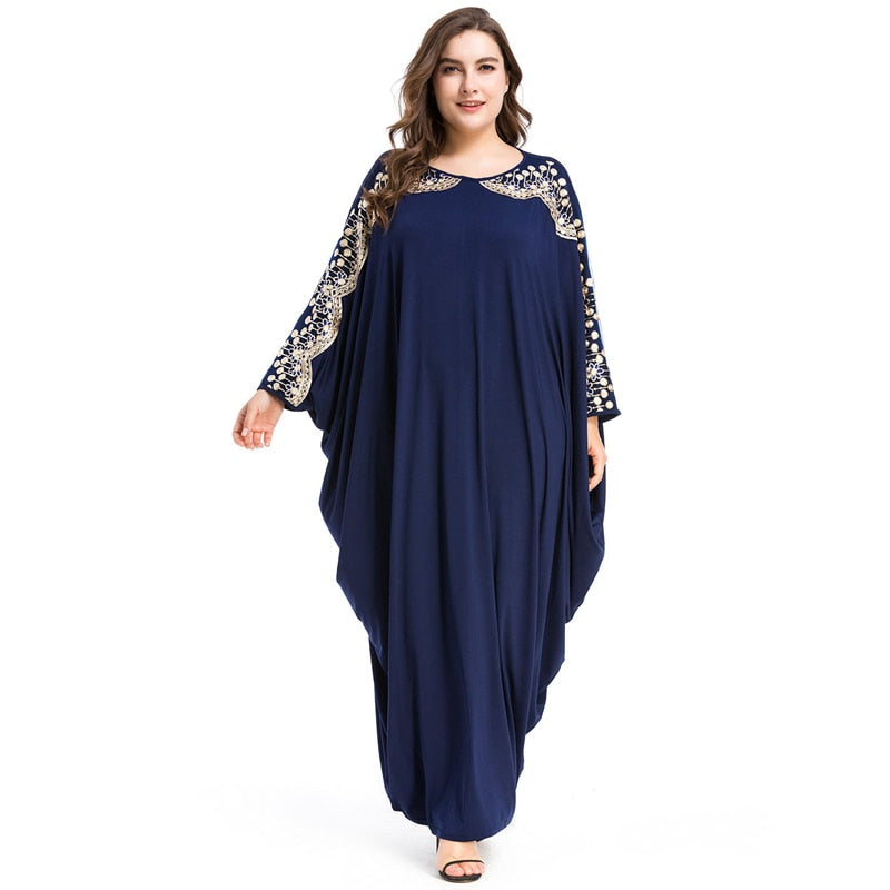 Plus Size Quality New Arab Elegant Loose Abaya Kaftan Islamic Fashion Muslim Dress Clothing Design Women Navy blue Dubai Abaya