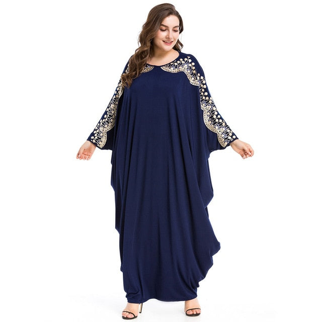 Plus Size Quality New Arab Elegant Loose Abaya Kaftan Islamic Fashion Muslim Dress Clothing Design Women Navy blue Dubai Abaya