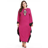 2018 Appliques Beading Muslim Dresses Contrast Color Bat Sleeve Robes Loose Big Size Maxi Long Dress Islamic Elegant Moroccan