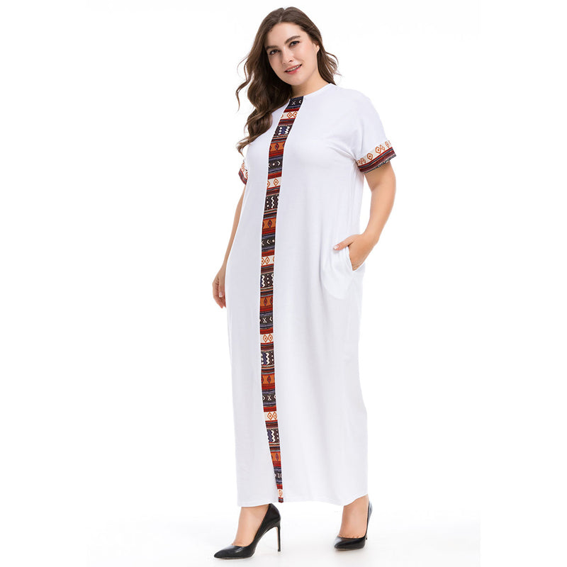 Big size 4XL 2018 Fat MM Woman Dress Summer Casual Ethnic Stripe White Dresses Plus Size Women Clothing Muslim Jubah Dresses