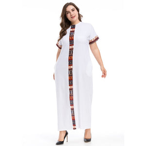 Big size 4XL 2018 Fat MM Woman Dress Summer Casual Ethnic Stripe White Dresses Plus Size Women Clothing Muslim Jubah Dresses