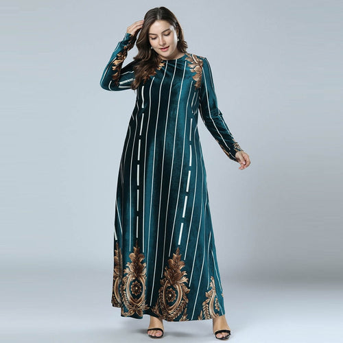 2018 Muslim Abaya Winter Women Long Sleeve Maxi Dress Elegant UAE Dubai Arabic Kaftan Islamic Robe Gowns Blackish green M - 4XL